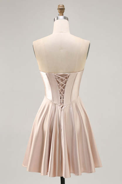 Satin Champagne Sweetheart Short Corset Homecoming Dress