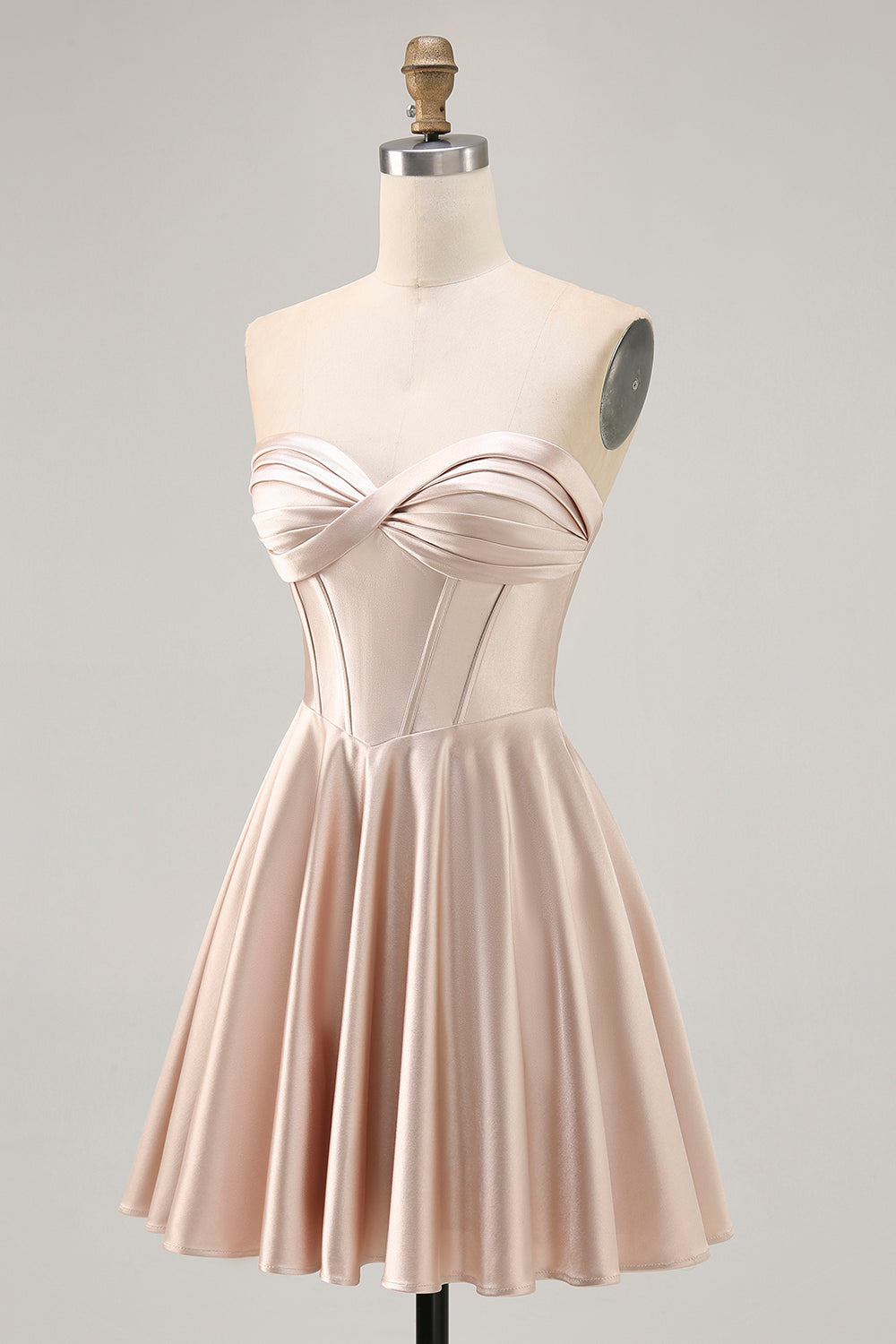 Satin Champagne Sweetheart Short Corset Homecoming Dress