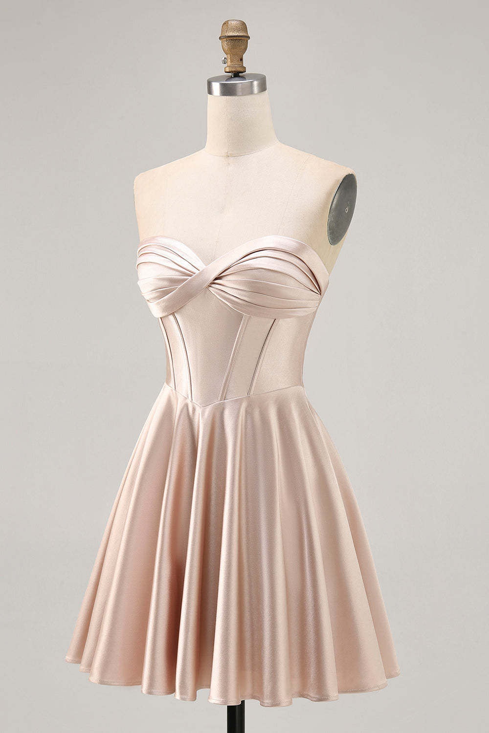 Satin Champagne Sweetheart Short Corset Homecoming Dress