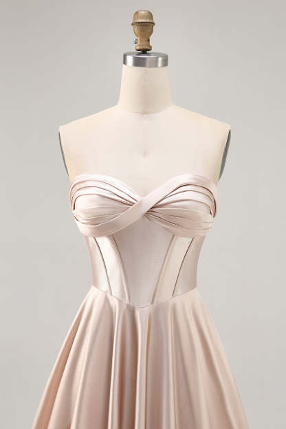 Satin Champagne Sweetheart Short Corset Homecoming Dress