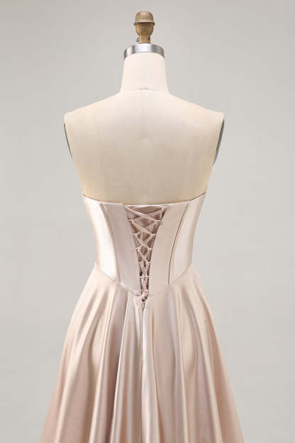 Satin Champagne Sweetheart Short Corset Homecoming Dress
