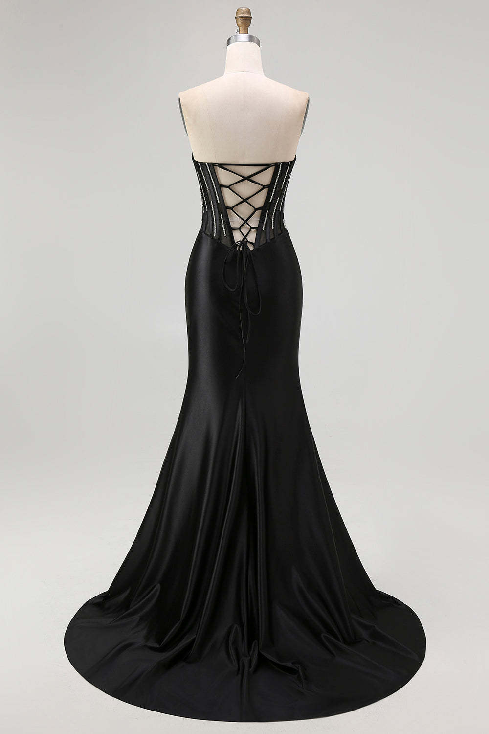 Sparkly Corset Black Mermaid Beaded Long Prom Dress with Slit