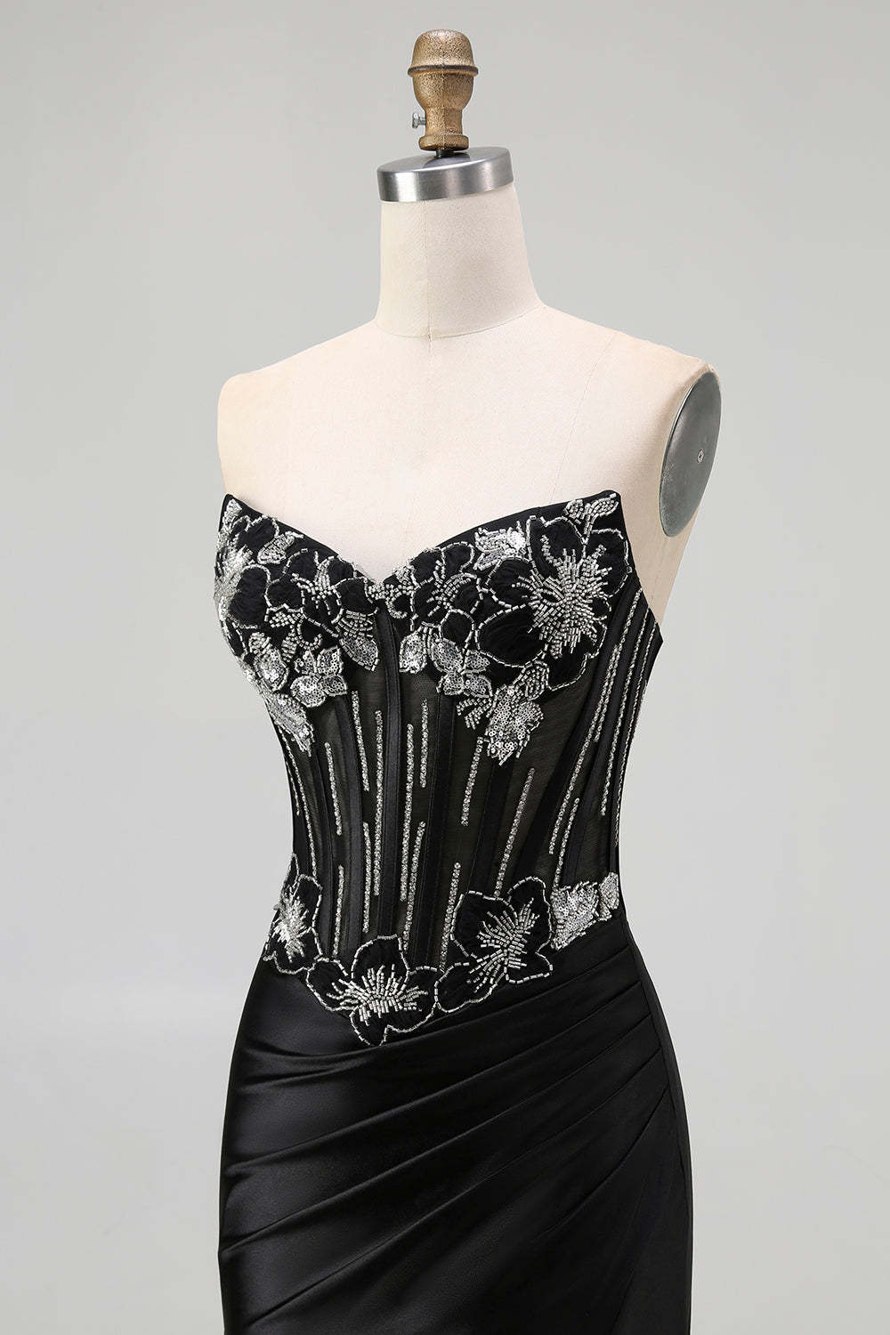 Sparkly Corset Black Mermaid Beaded Long Prom Dress with Slit
