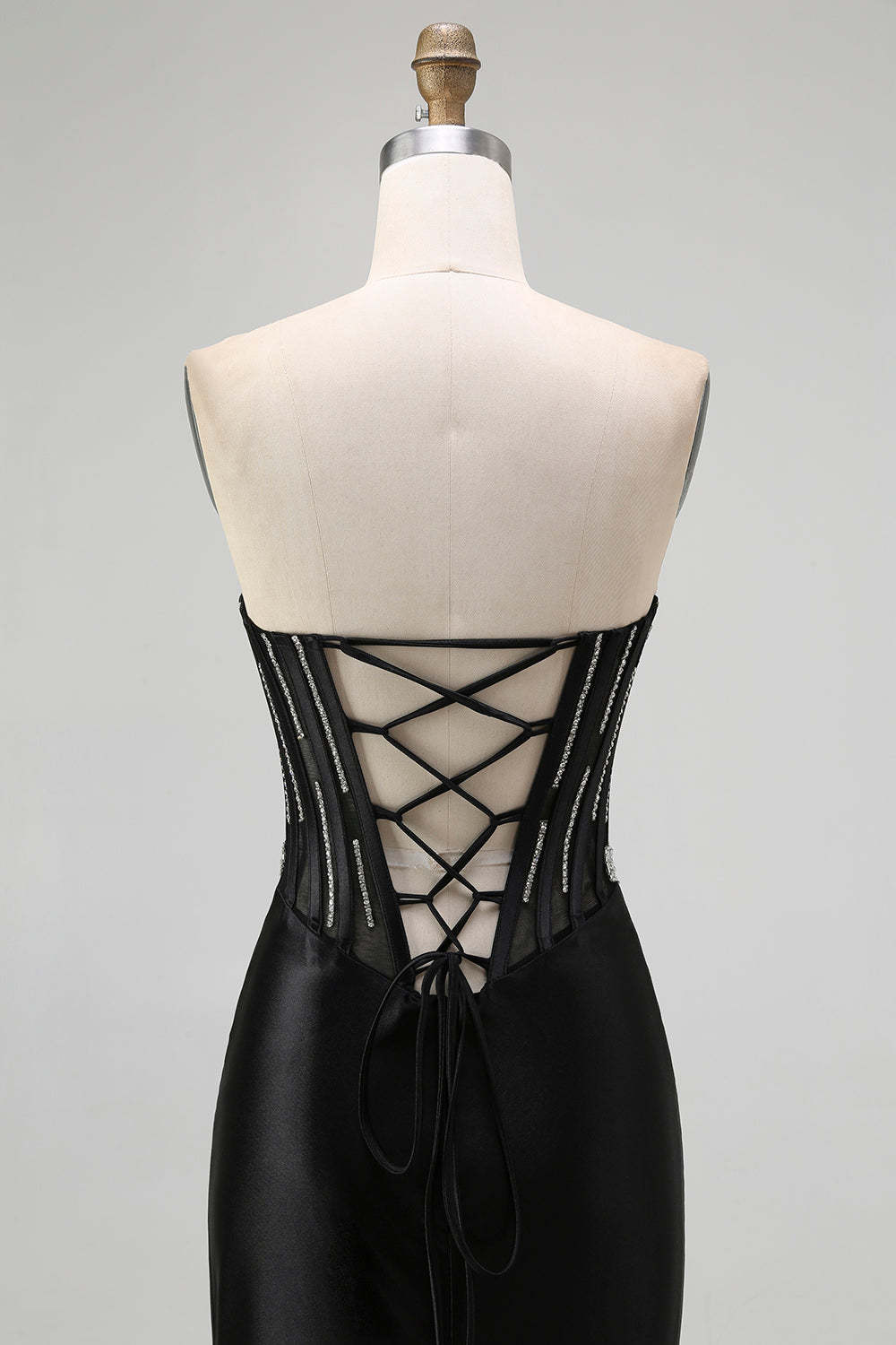 Sparkly Corset Black Mermaid Beaded Long Prom Dress with Slit
