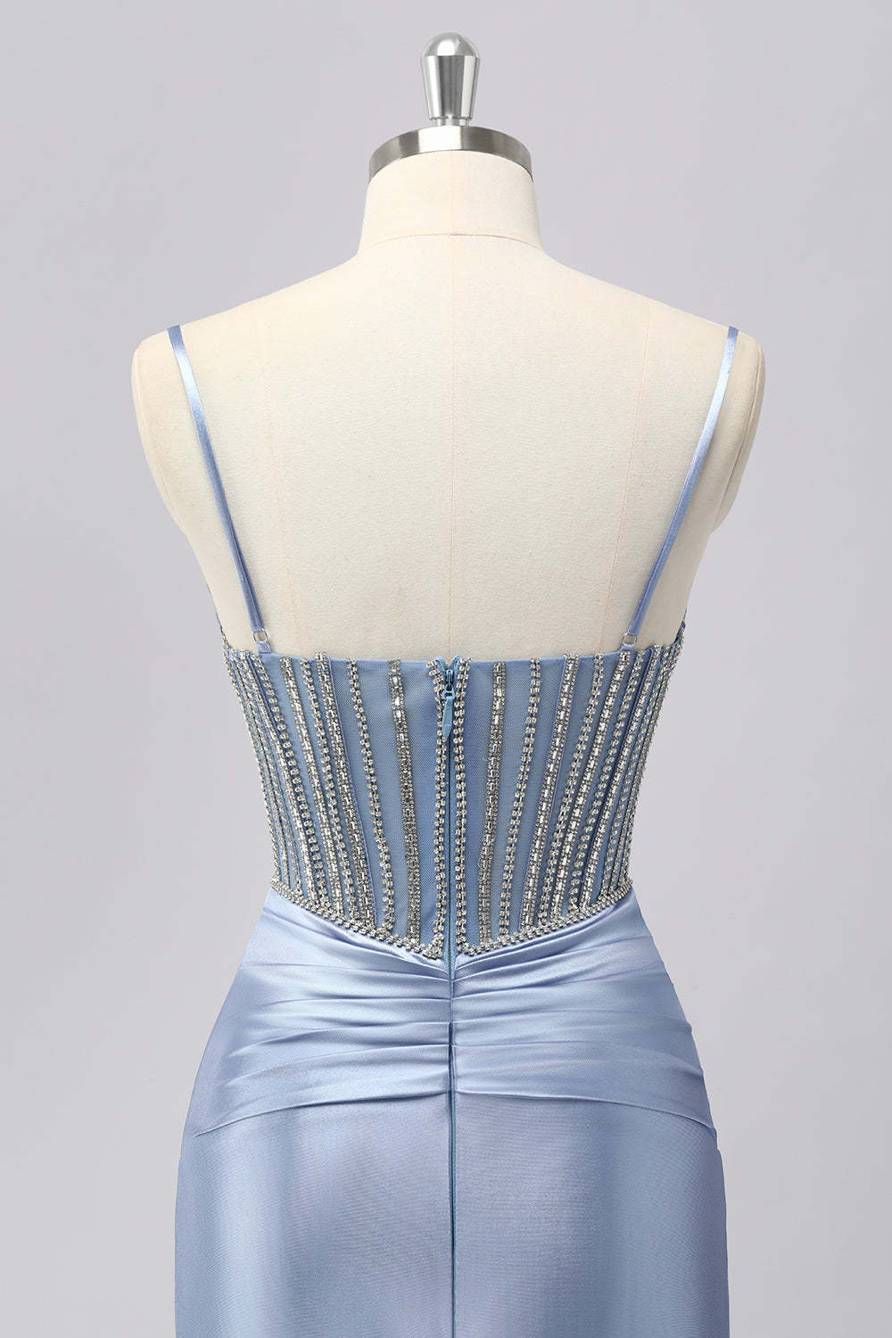 Grey Blue Mermaid Spaghetti Straps Sparkly Maxi Prom Dress with Beading