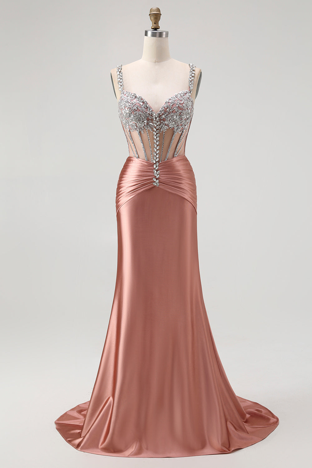Sparkly Blush Corset Mermaid Satin Long Prom Dress
