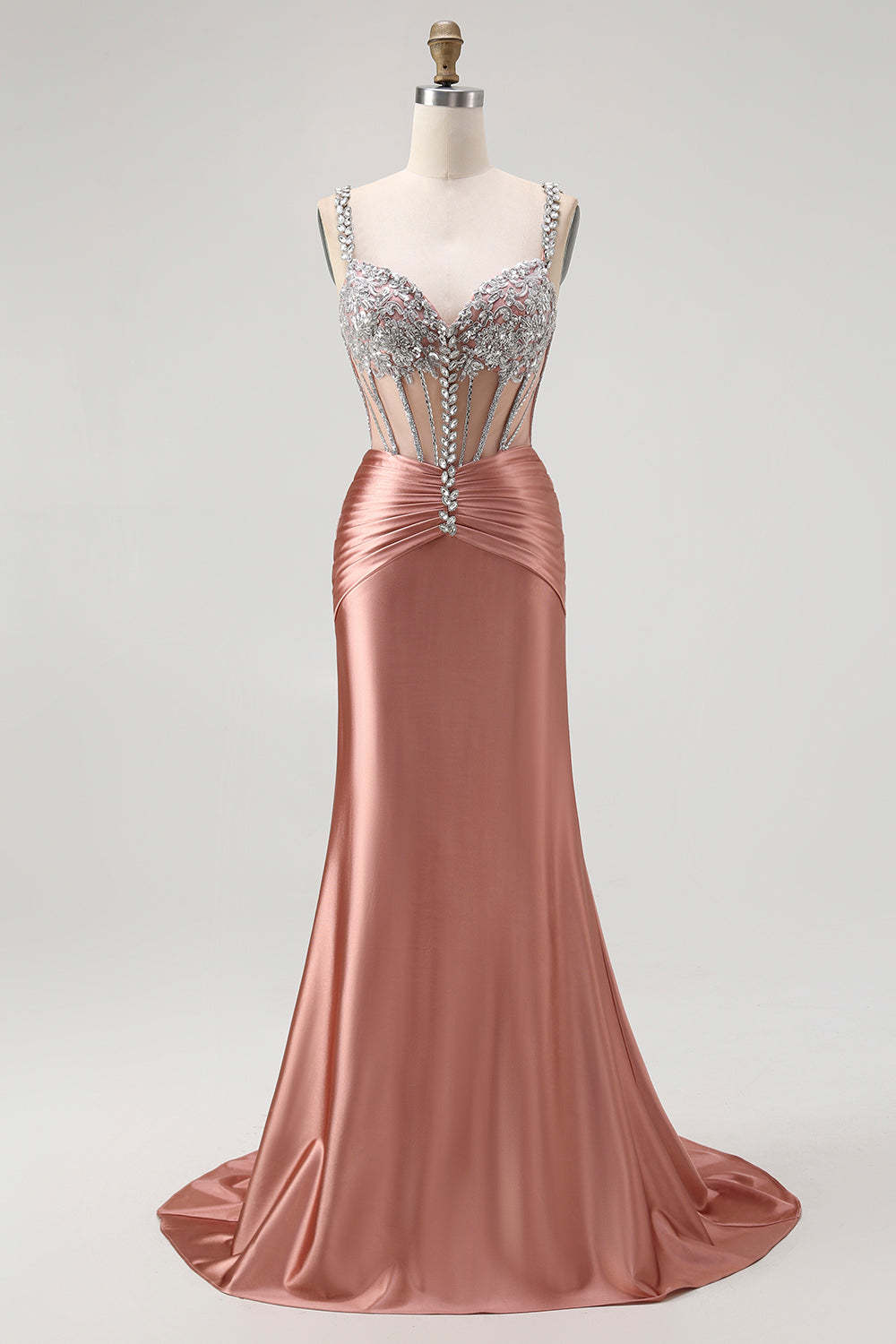 Sparkly Blush Corset Mermaid Satin Long Prom Dress