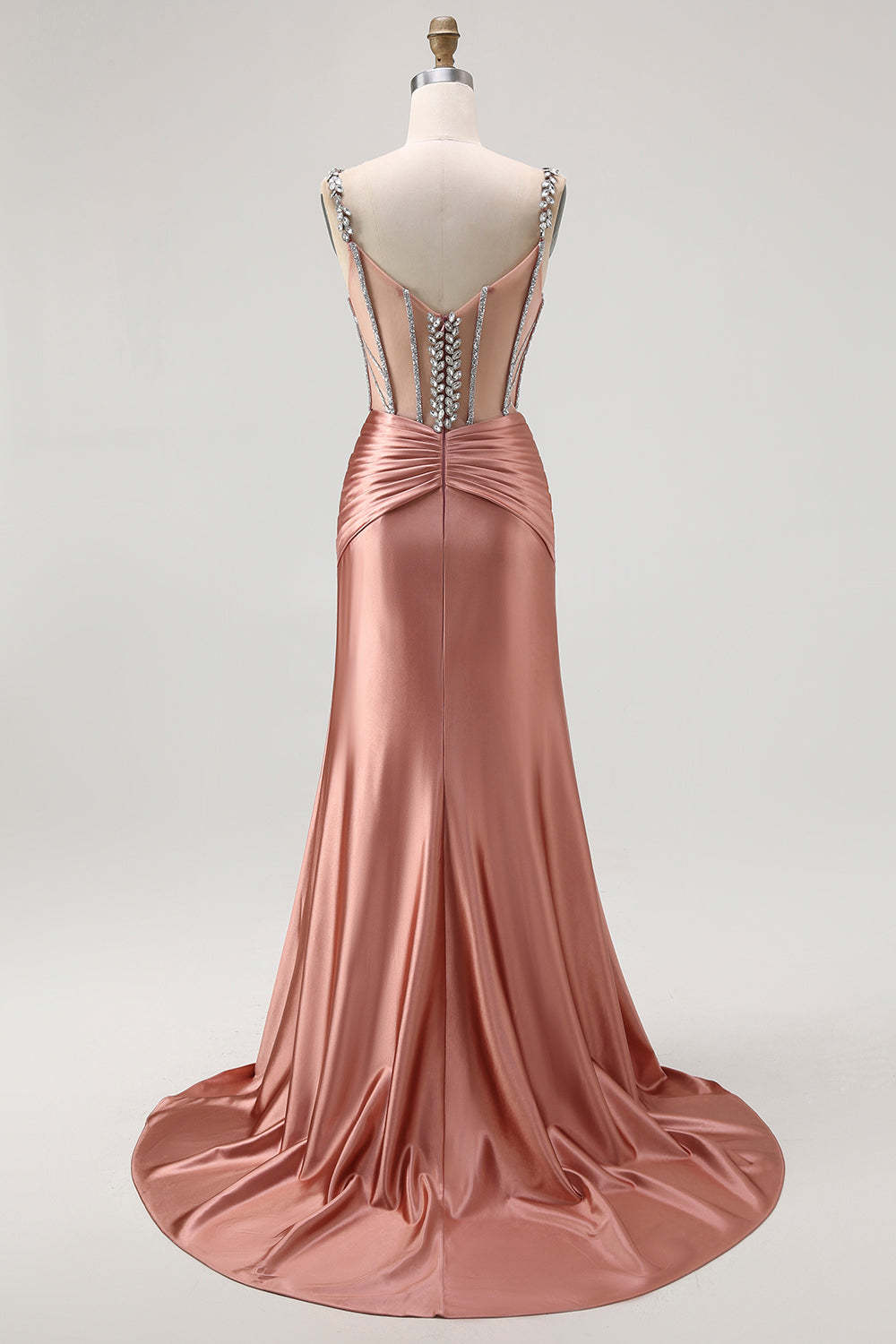 Sparkly Blush Corset Mermaid Satin Long Prom Dress