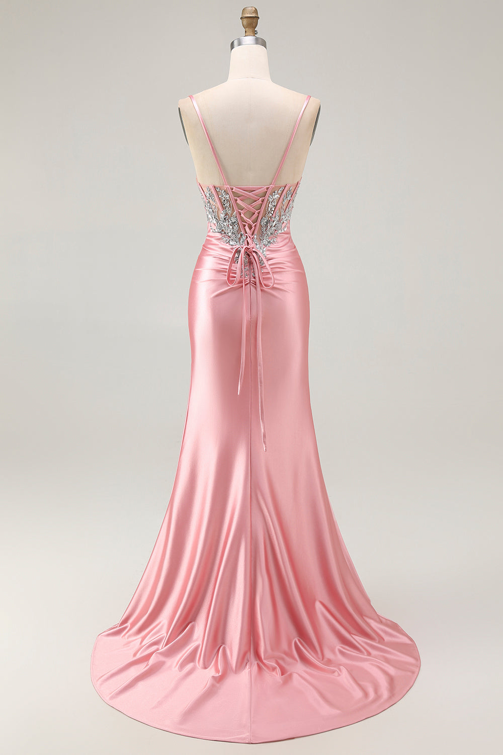 Sparkly Blush Corset Mermaid Sequins Maxi Prom Dress with Slit