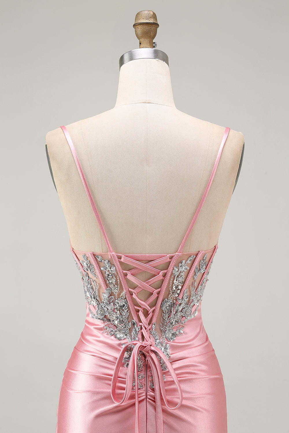 Sparkly Blush Corset Mermaid Sequins Maxi Prom Dress with Slit