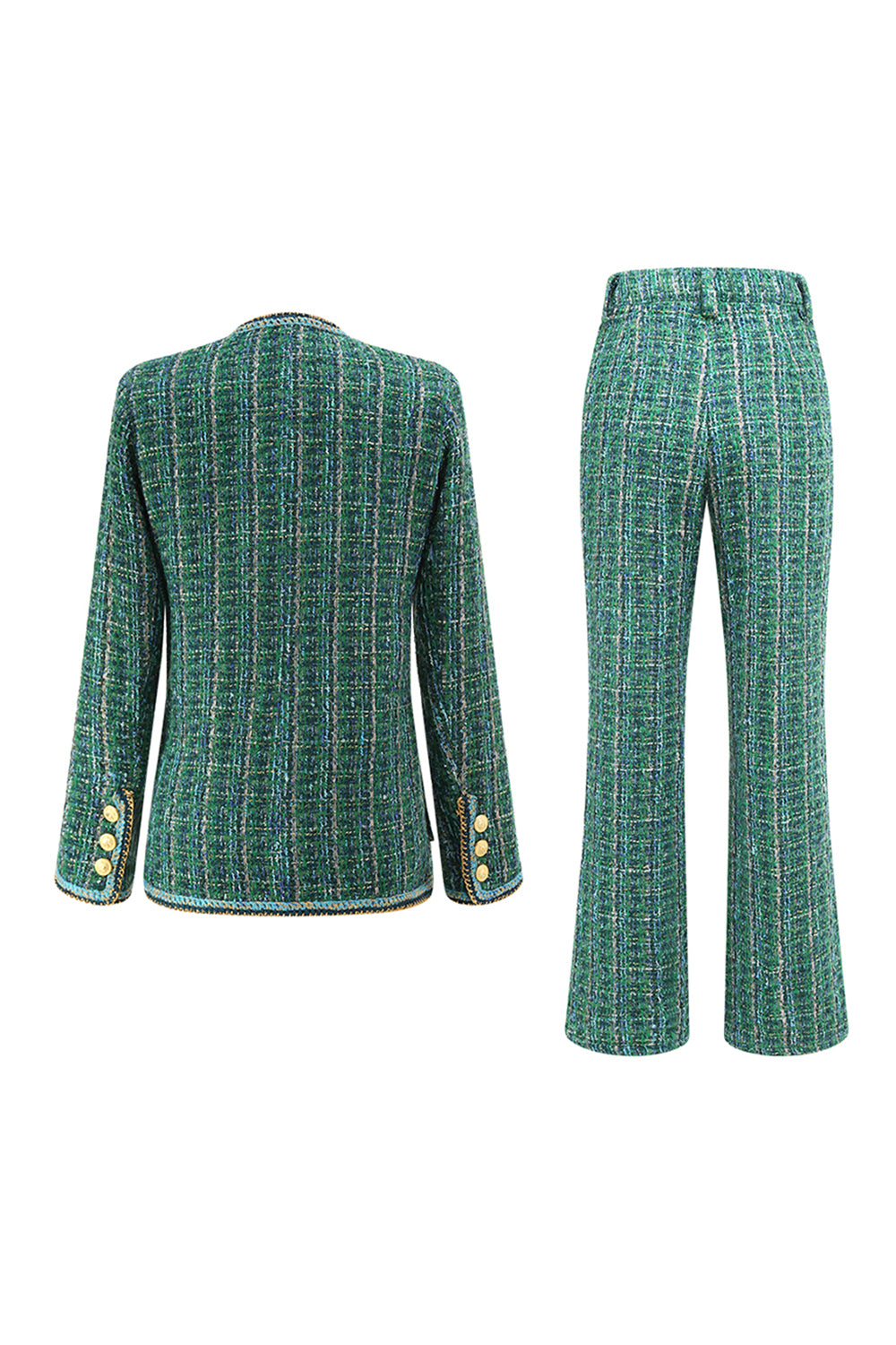 2 Piece Dark Green Tweed Plaid Women Prom Suits