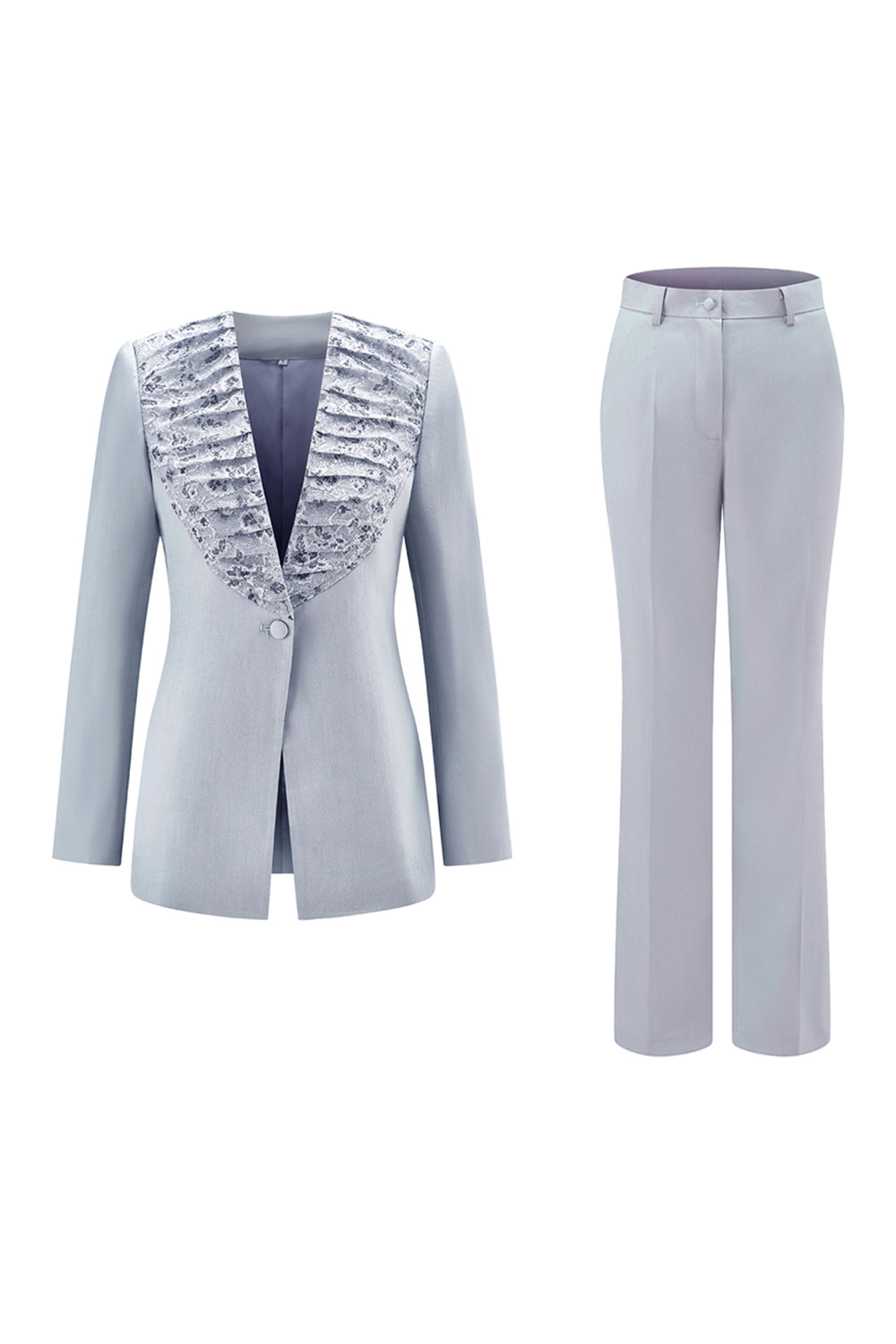 Grey Blue Shawl Lapel 2 Piece Women Prom Suits with Lace