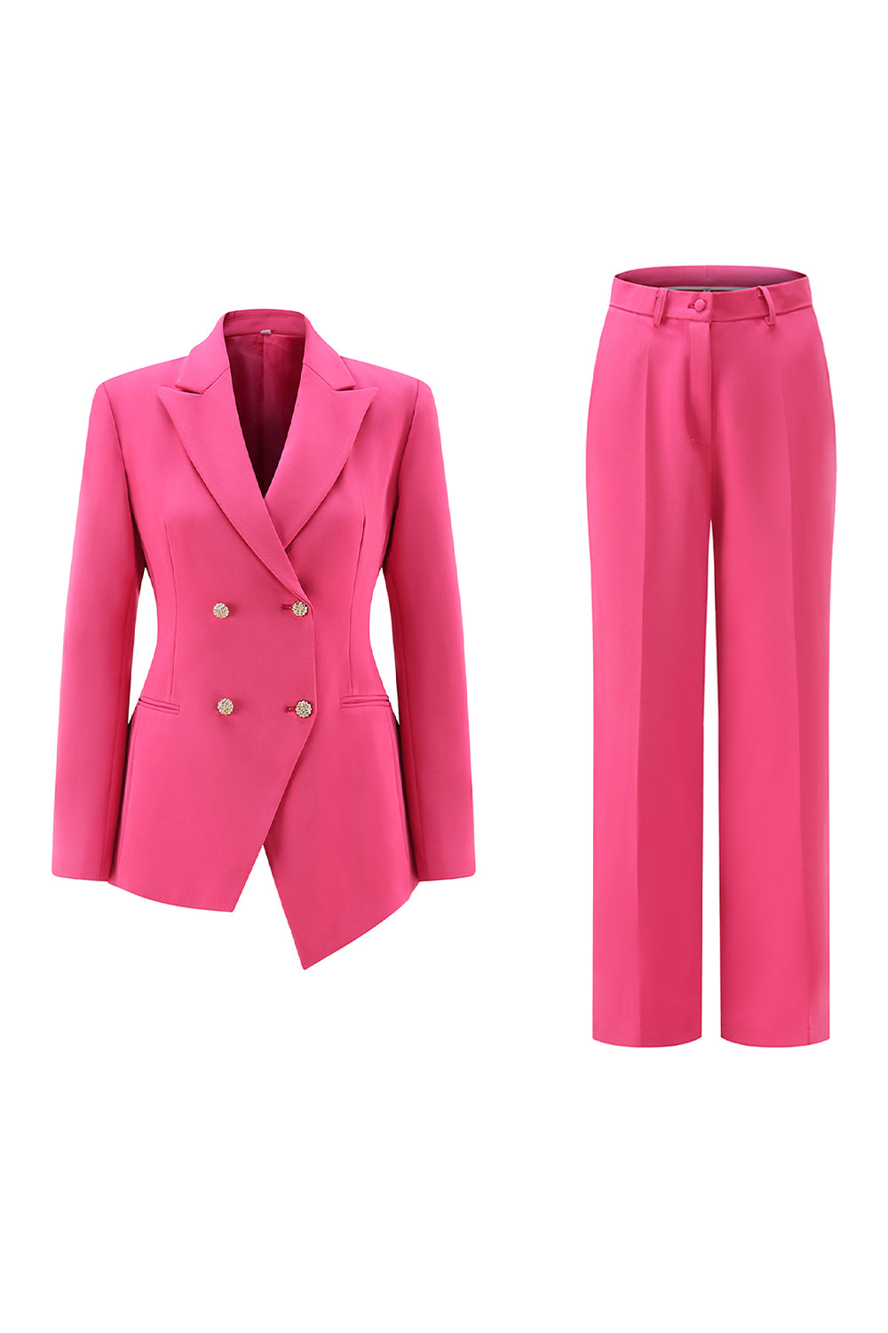 Fuchsia Double Breasted 2 Piece Women Prom Suits