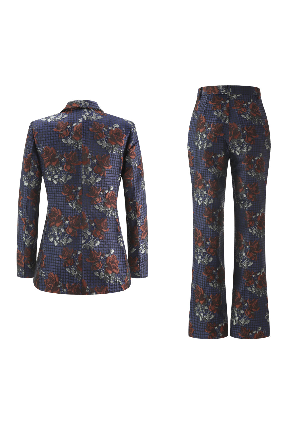 Blue Red 2 Piece Peak Lapel Floral Women Prom Suits