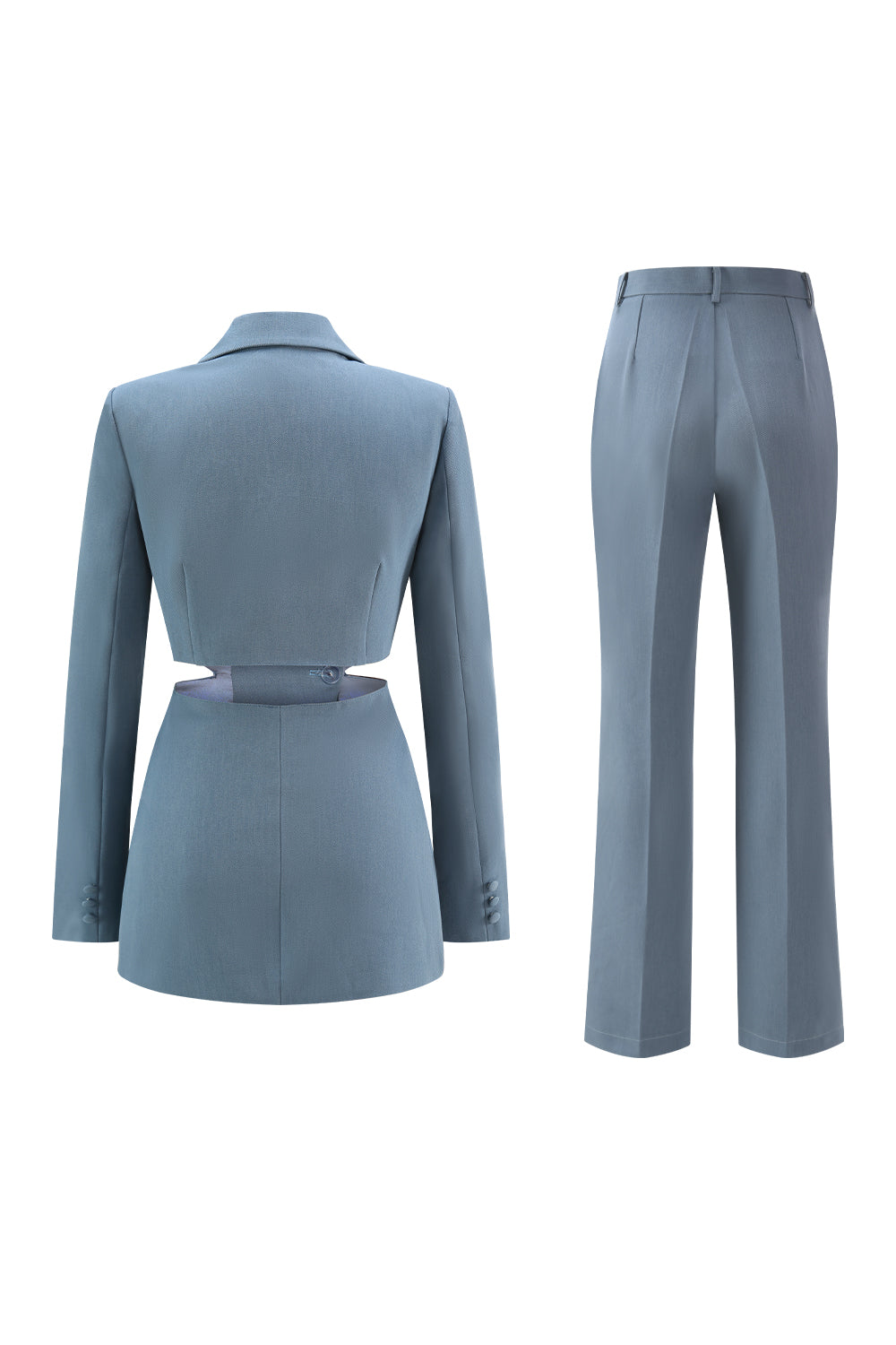 Grey Blue 2 Piece Notched Lapel Cut Out Women Prom Suits