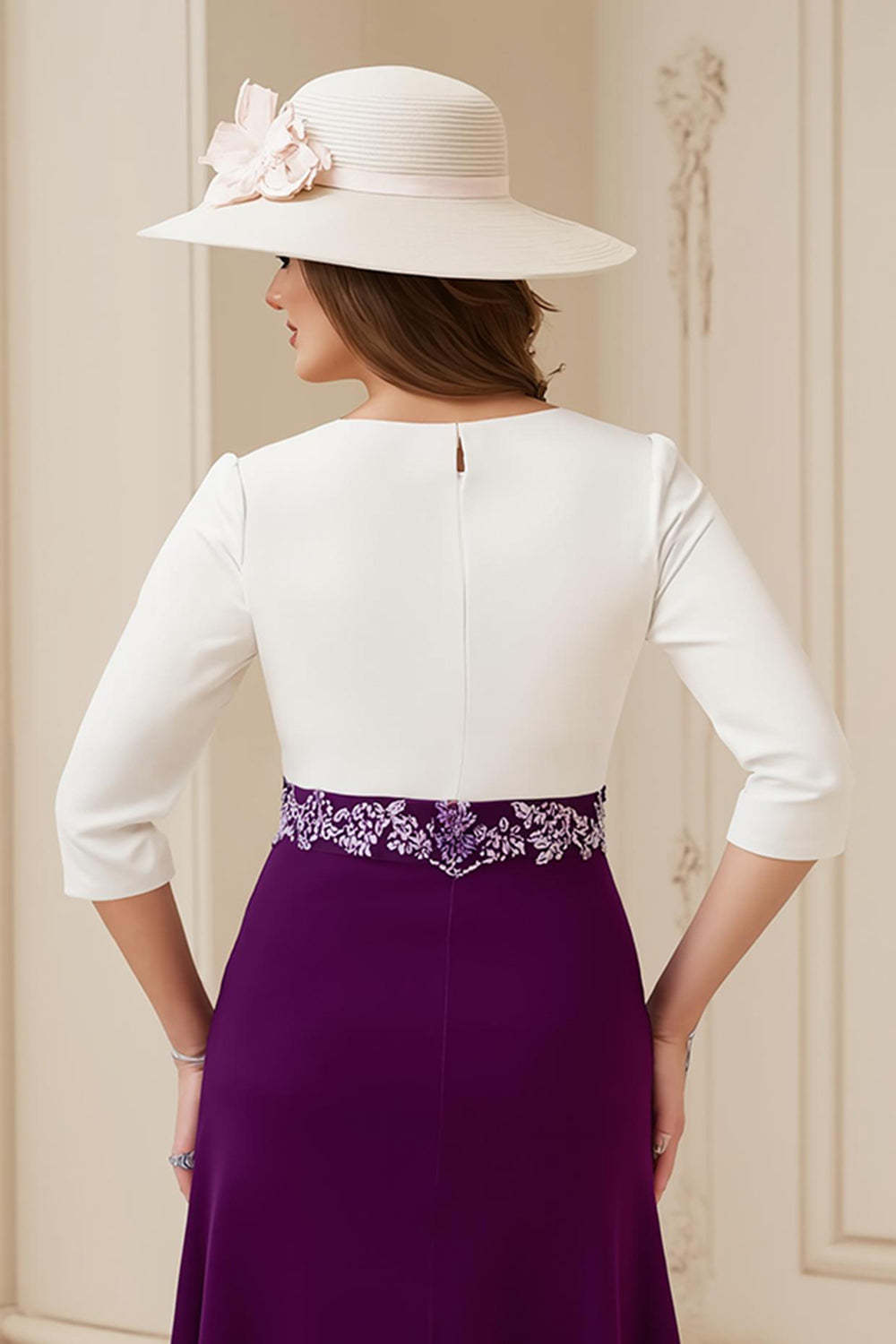 Navy White A Line Boat Neck Midi Wedding Guest Dress with Appliques