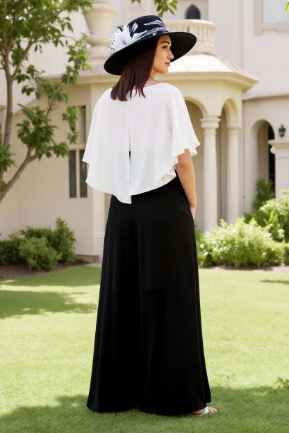 Black and White Chiffon Sheath Long Wedding Guest Dress with Bow