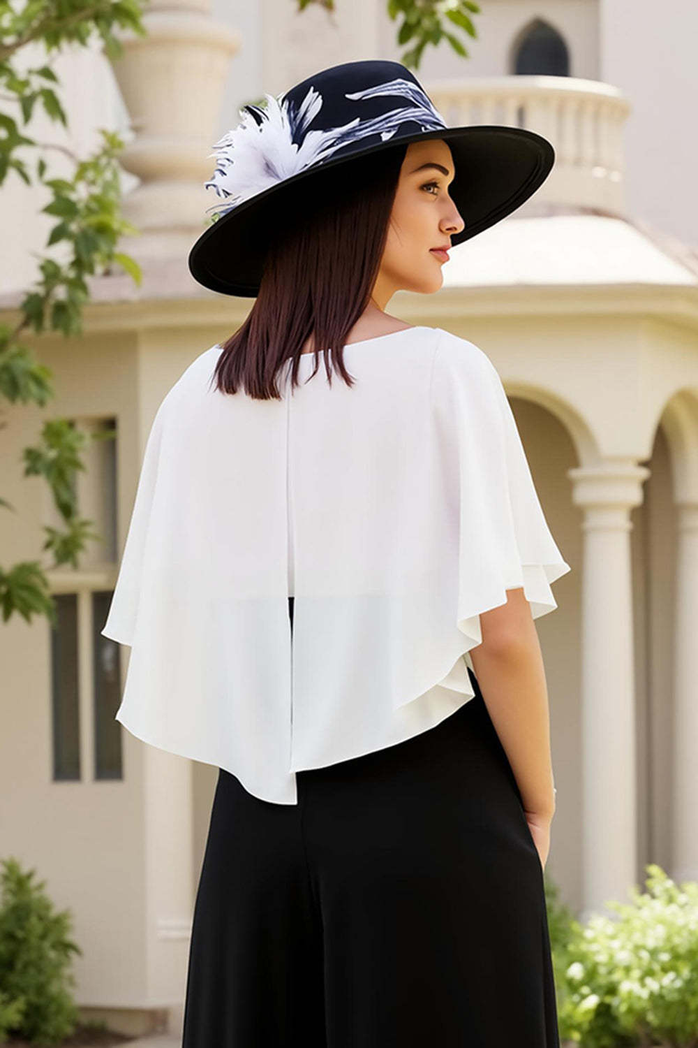 Black and White Chiffon Sheath Long Wedding Guest Dress with Bow