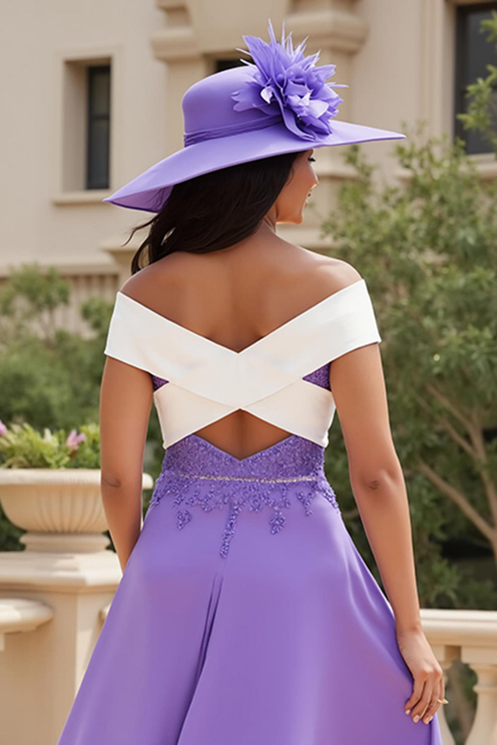 Purple Chiffon A Line High Low Wedding Guest Dress with Appliques