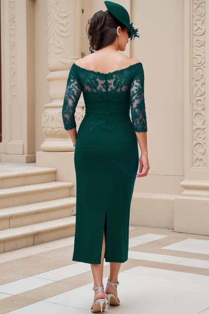 Dark Green Sheath Off the Shoulder Long Wedding Guest Dress with Slit