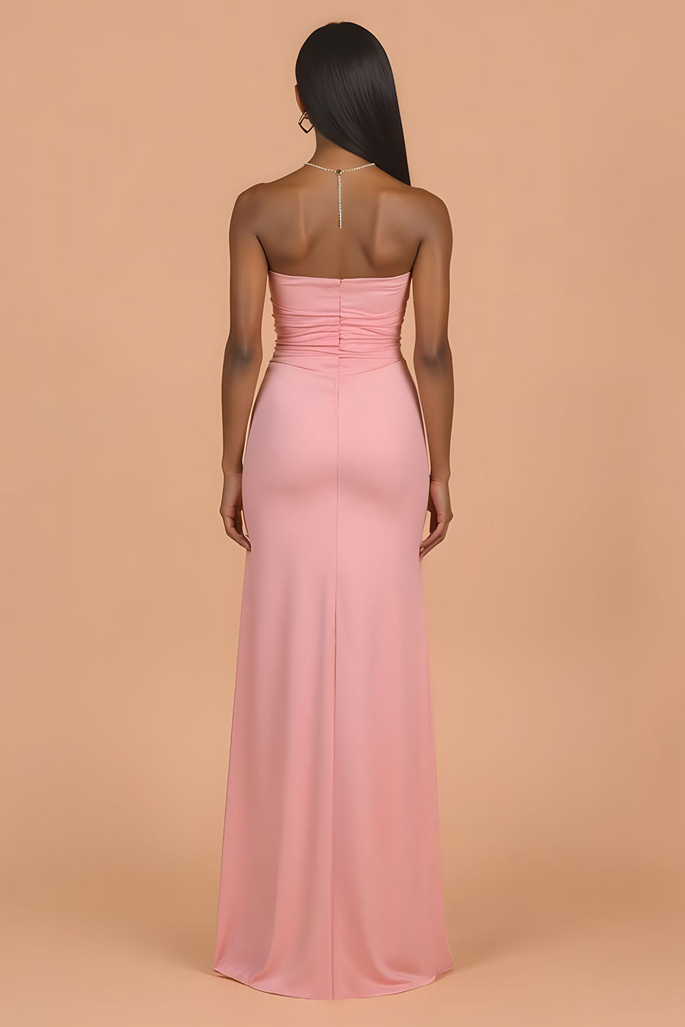 Chiffon Blush Strapless Sheath Maxi Bridesmaid Dress with Slit