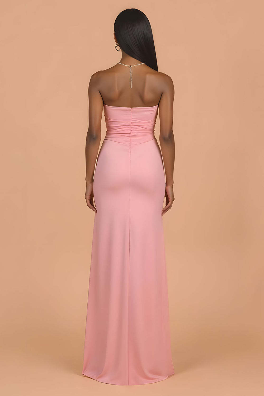 Chiffon Blush Strapless Sheath Maxi Bridesmaid Dress with Slit
