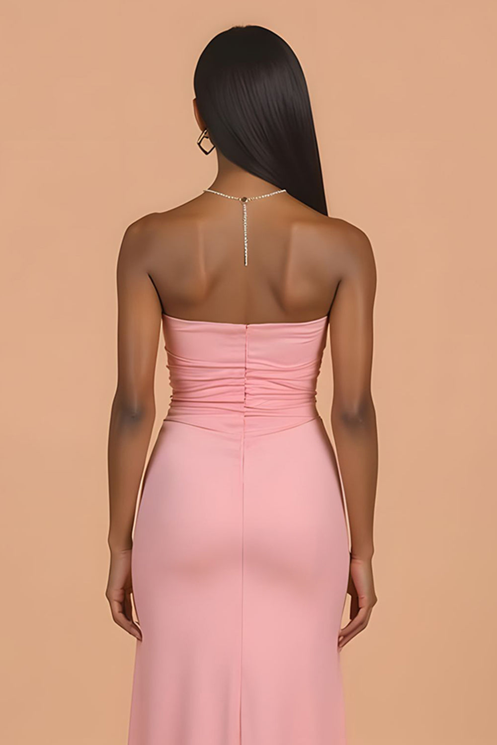 Chiffon Blush Strapless Sheath Maxi Bridesmaid Dress with Slit