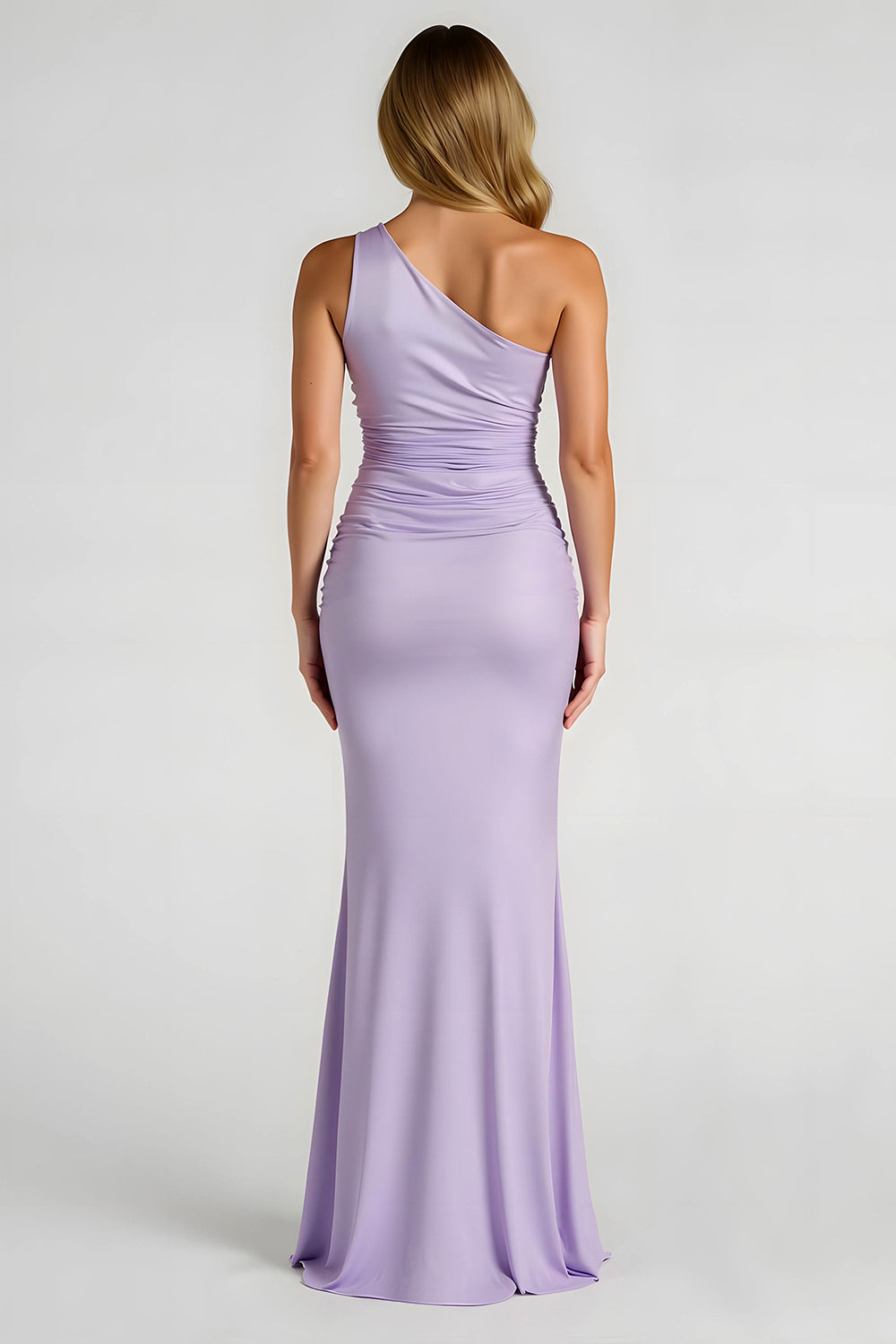 Lilac One Shoulder Sheath Elegant Maxi Bridesmaid Dress with Slit
