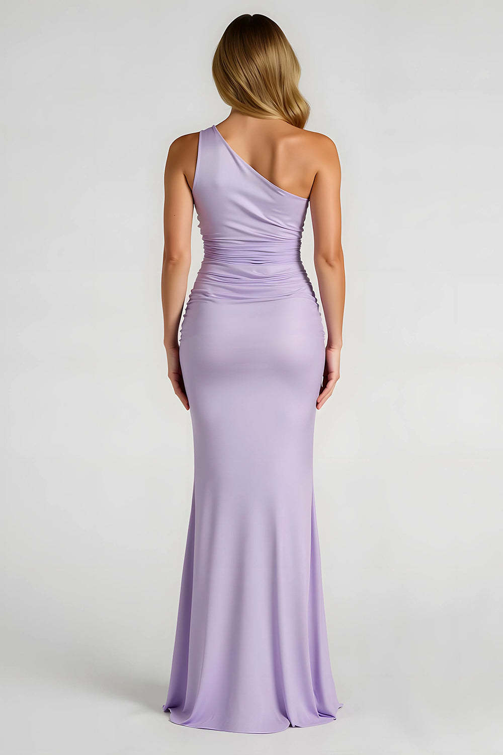Lilac One Shoulder Sheath Elegant Maxi Bridesmaid Dress with Slit