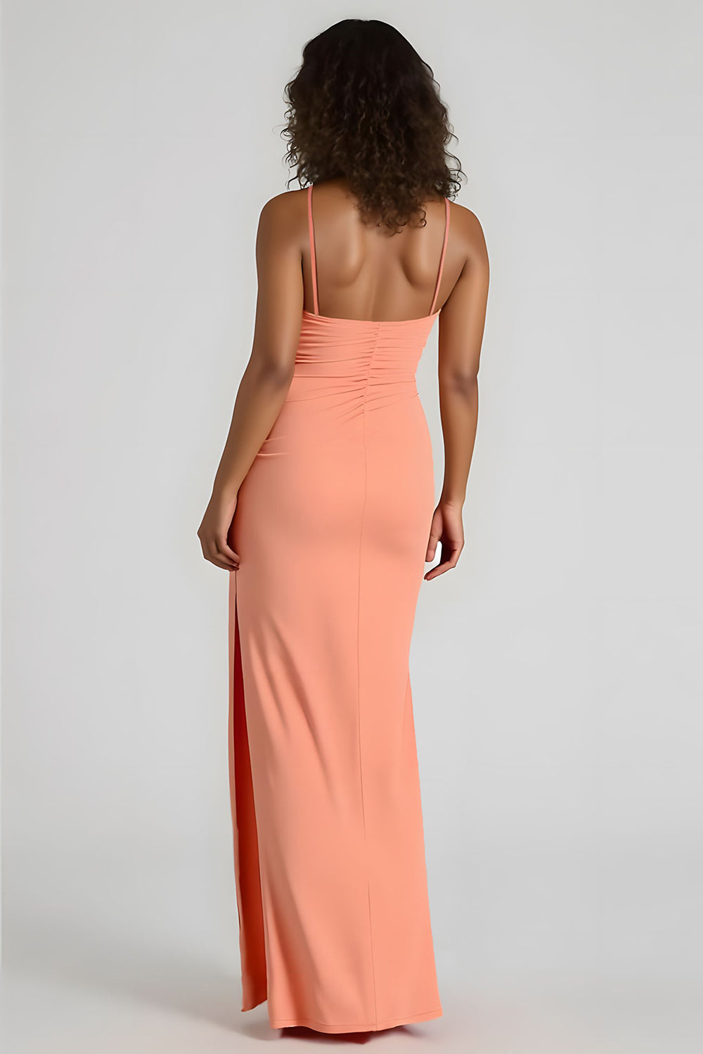 Sunset Sheath Maxi Spandex Spaghetti Straps Bridesmaid Dress with Slit