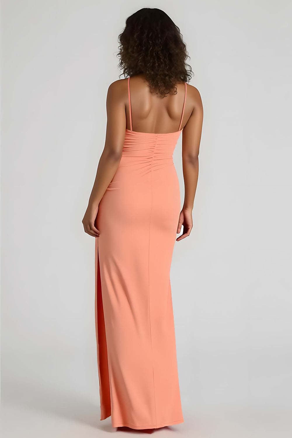 Sunset Sheath Maxi Spandex Spaghetti Straps Bridesmaid Dress with Slit
