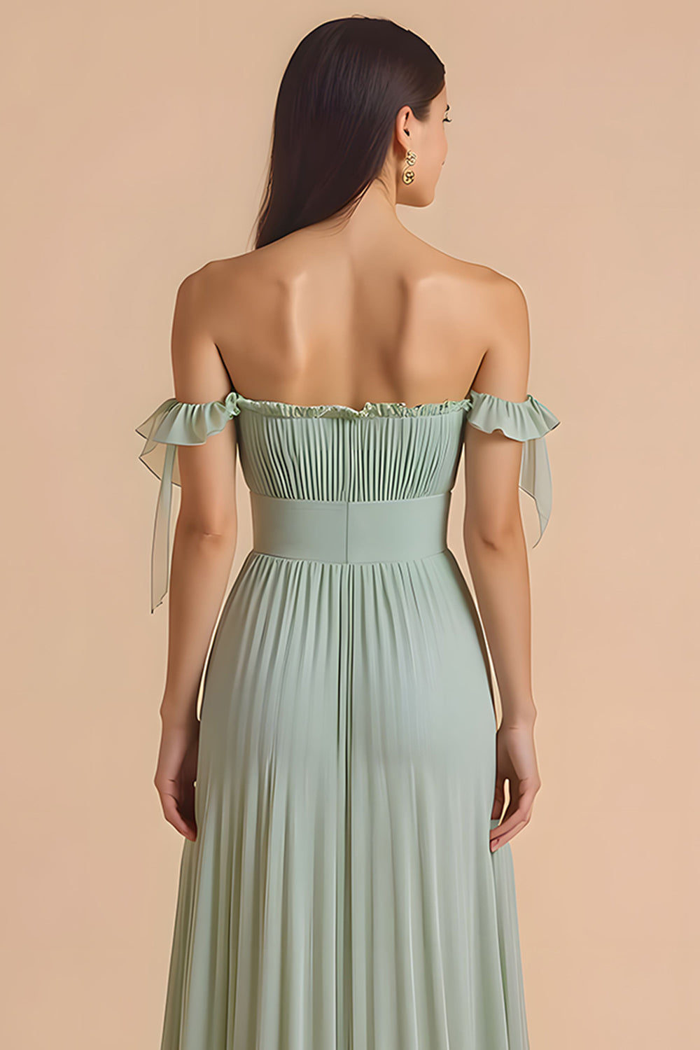 Sage Green A Line Chiffon Maxi Pleated Bridesmaid Dress with Ruffles