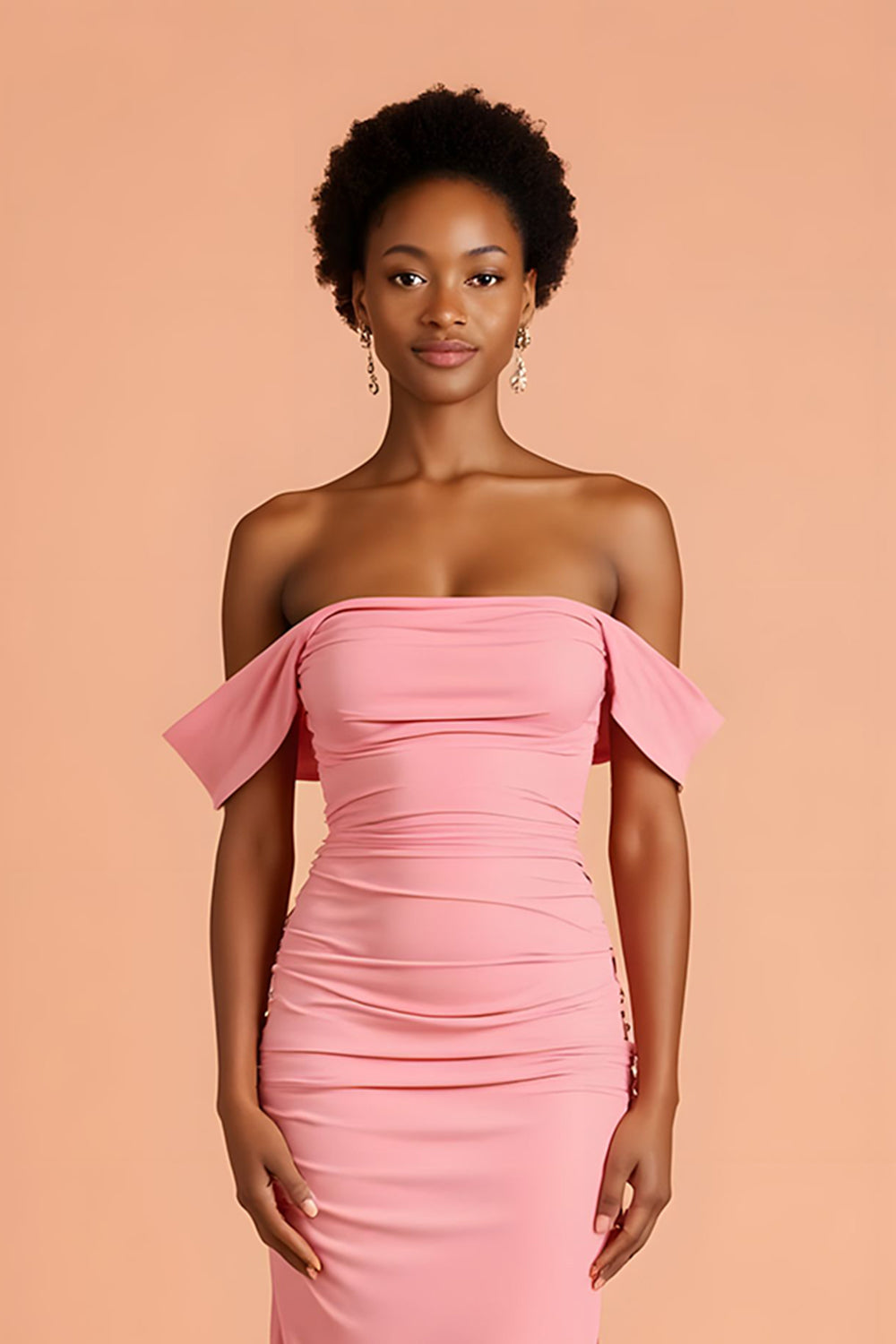 Pink Sheath Off the Shoulder Chiffon Maxi Bridesmaid Dress with Slit