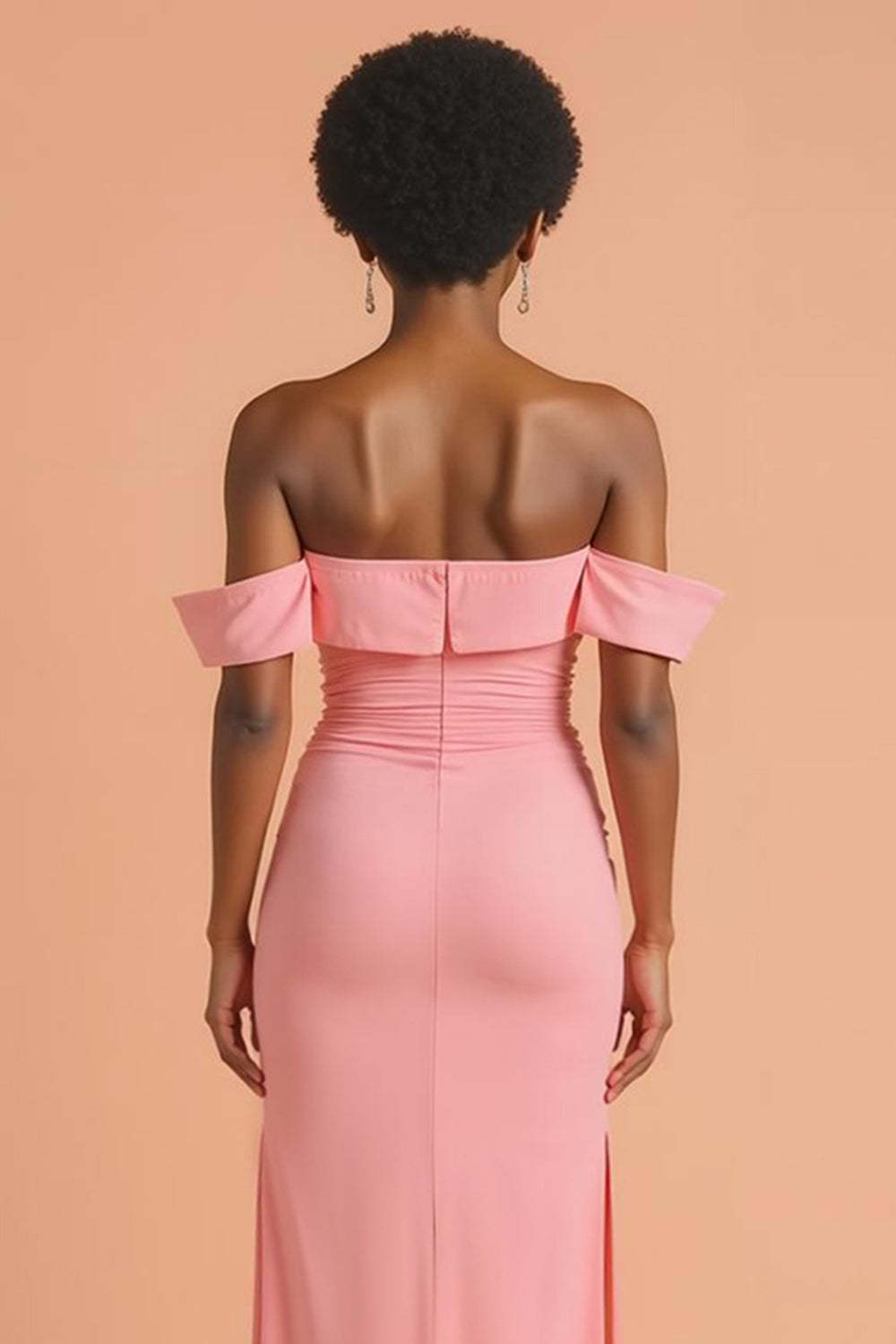 Pink Sheath Off the Shoulder Chiffon Maxi Bridesmaid Dress with Slit