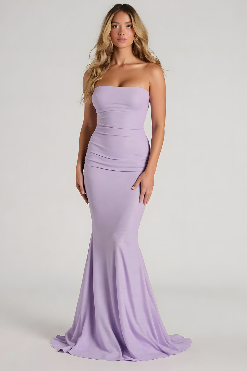 Leely Women Elegant Lilac Mermaid Maxi Bridesmaid Dress Chiffon Strapless Backless Wedding Guest Dress