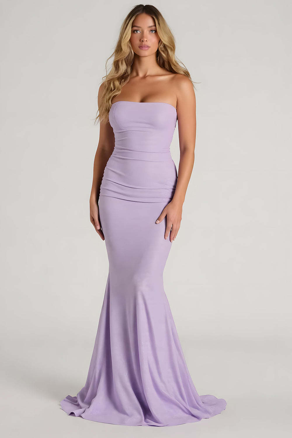 Leely Women Elegant Lilac Mermaid Maxi Bridesmaid Dress Chiffon Strapless Backless Wedding Guest Dress