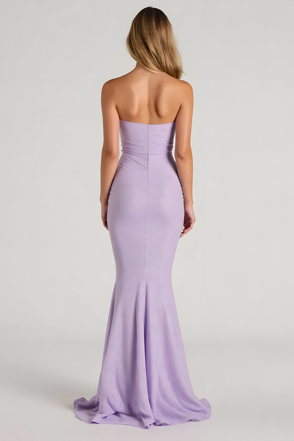 Elegant Lilac Mermaid Chiffon Strapless Maxi Bridesmaid Dress