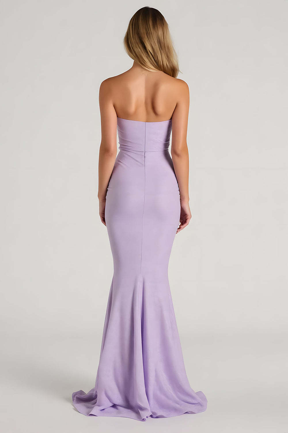 Elegant Lilac Mermaid Chiffon Strapless Maxi Bridesmaid Dress