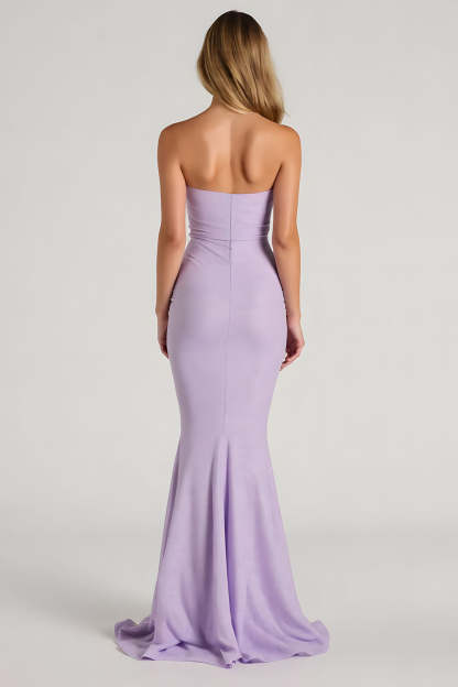 Elegant Lilac Mermaid Chiffon Strapless Maxi Bridesmaid Dress