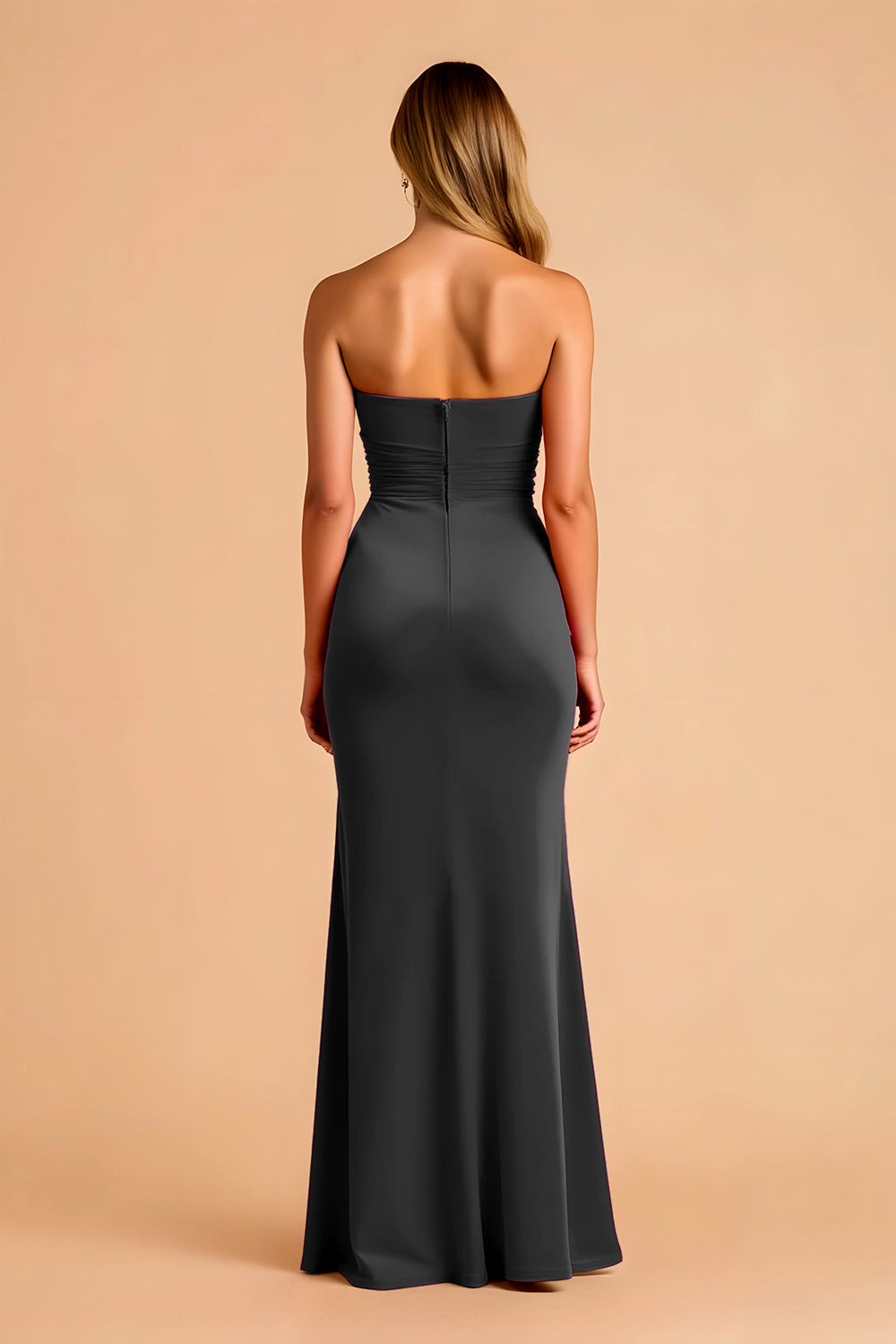 Black Sheath Sweetheart Ruched Long Bridesmaid Dress