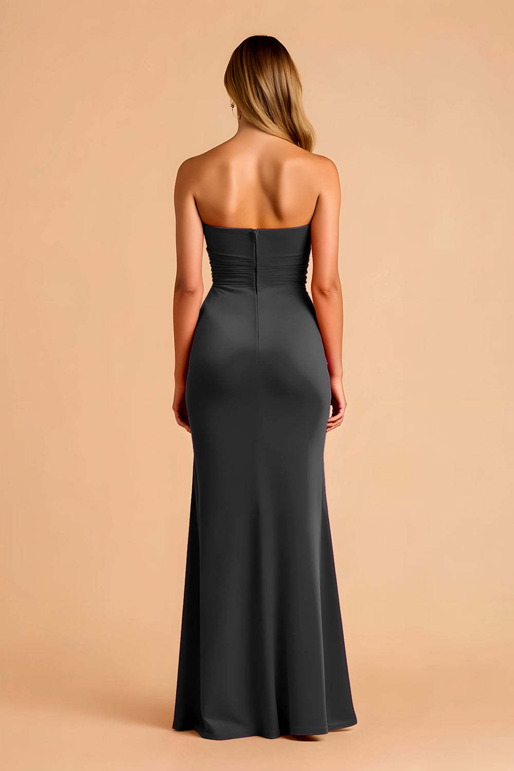 Black Sheath Sweetheart Ruched Long Bridesmaid Dress
