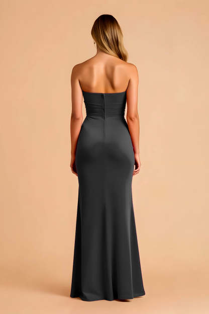 Black Sheath Sweetheart Ruched Long Bridesmaid Dress