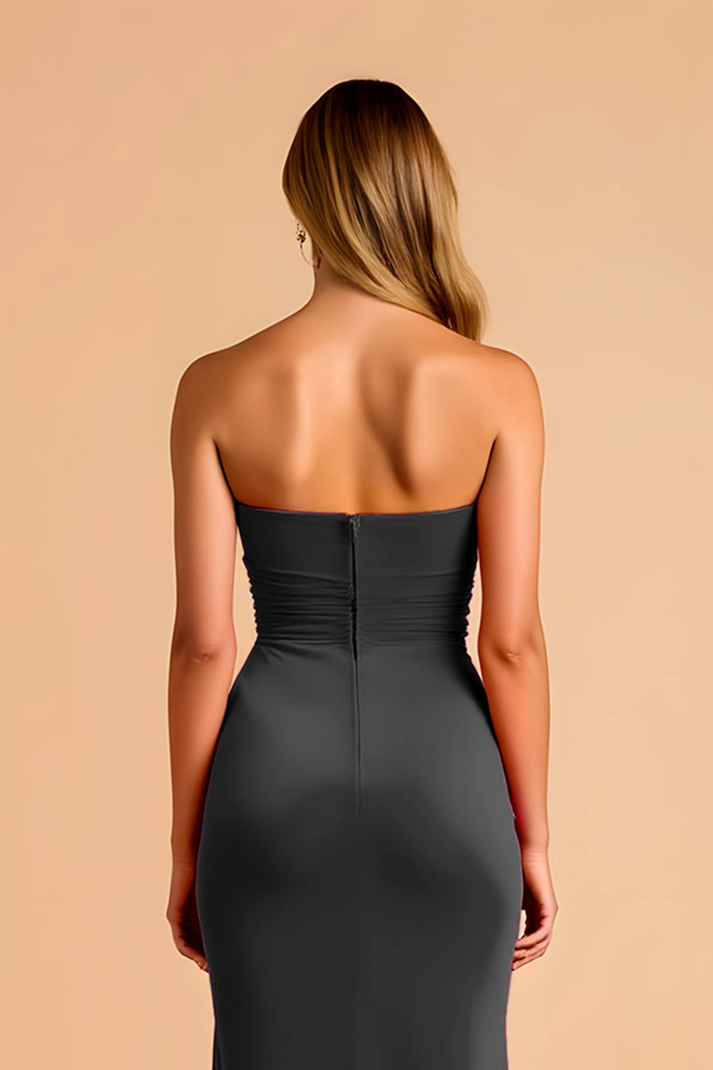 Black Sheath Sweetheart Ruched Long Bridesmaid Dress