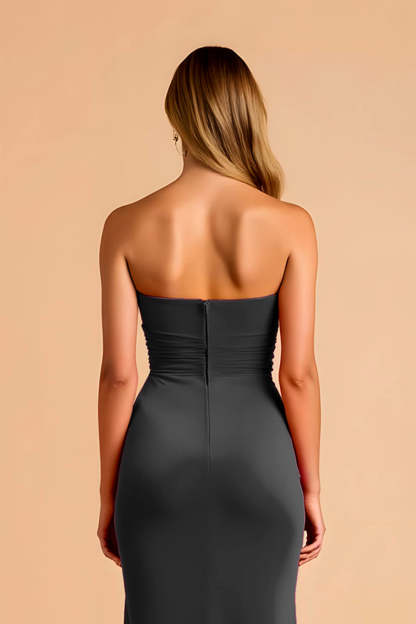 Black Sheath Sweetheart Ruched Long Bridesmaid Dress