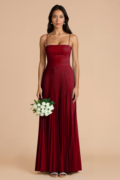 Sky Blue A Line Chiffon Spaghetti Straps Maxi Pleated Bridesmaid Dress