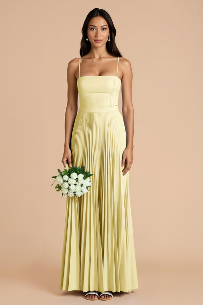 Sky Blue A Line Chiffon Spaghetti Straps Maxi Pleated Bridesmaid Dress