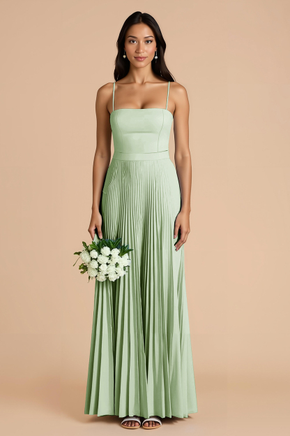 Sky Blue A Line Chiffon Spaghetti Straps Maxi Pleated Bridesmaid Dress