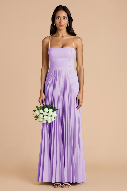 Leely Women Sky Blue Chiffon Maxi Bridesmaid Dress A Line Spaghetti Straps Pleated Wedding Guest Dress