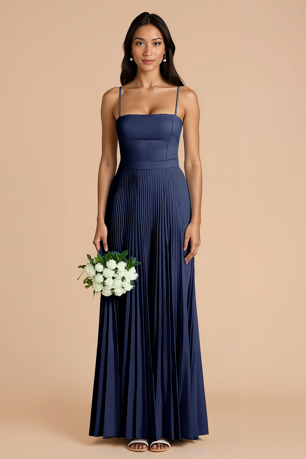 Sky Blue A Line Chiffon Spaghetti Straps Maxi Pleated Bridesmaid Dress