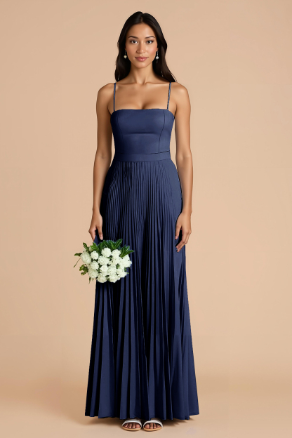 Sky Blue A Line Chiffon Spaghetti Straps Maxi Pleated Bridesmaid Dress